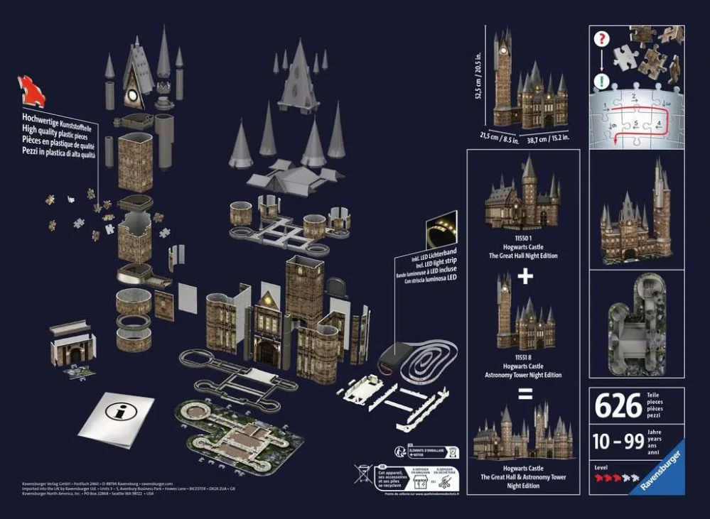 RAVENSBURGER Svítící 3D puzzle Noční edice Harry Potter: Bradavický hrad - Astronomická věž 626 dílků